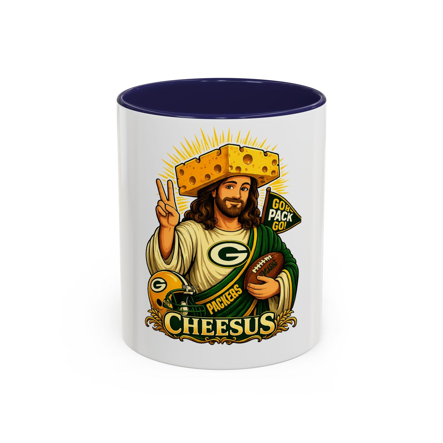 Cheesus Cheesehead Accent Coffee Mug (11oz)