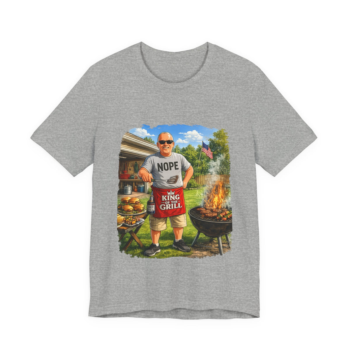King of the Grill BBQ T‑Shirt — 'Nope, King of the Grill' Funny BBQ Tee